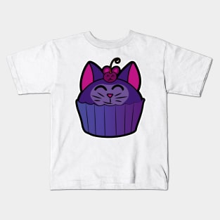 Catcake With Mouse-Cherry - Blue Kids T-Shirt